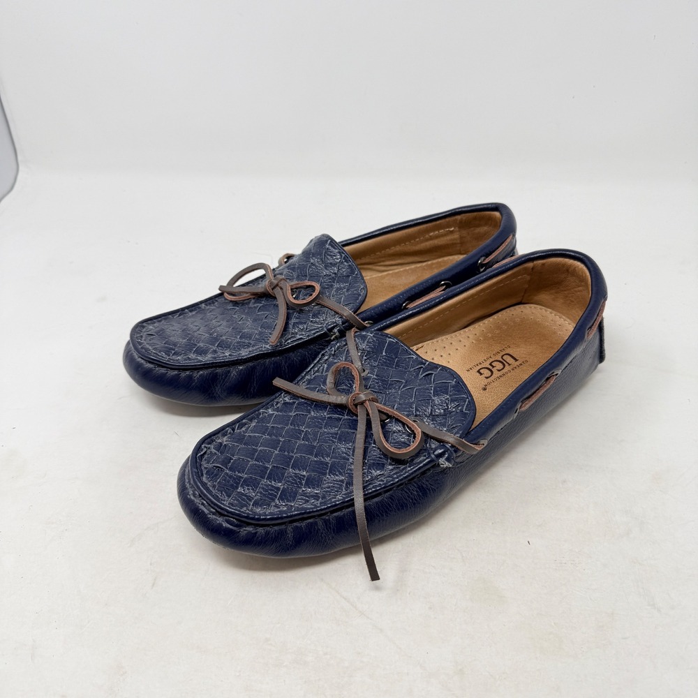 Ozwear Connection UGG Moccasins Navy Blue Size 9 Woven Leather Bow Loafers